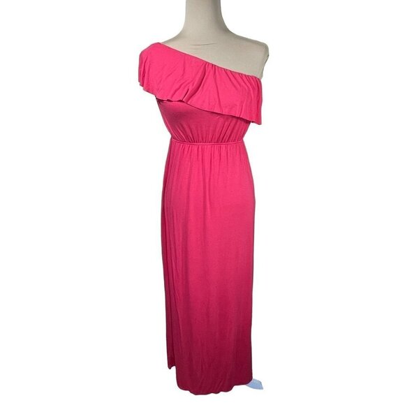 Color Me Red One Shoulder Jersey Maxi Dress Raspberry size L Large - Picture 1 of 5